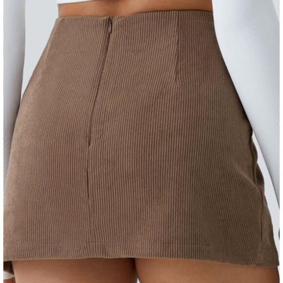 Halara Cocoa Brown Corduroy Back Zip Mini Skirt Skort Size Small NWT - Picture 9 of 9
